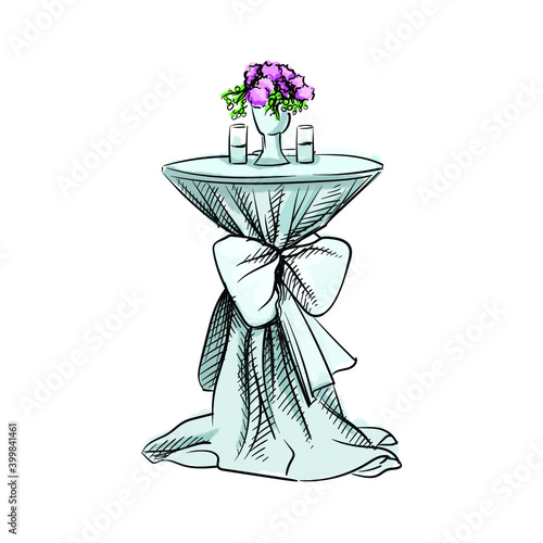 Hand-drawn sketch of wedding Cocktail Table. Decorated cocktail table. Preparation for wedding ceremony. Holiday. Celebration.	
