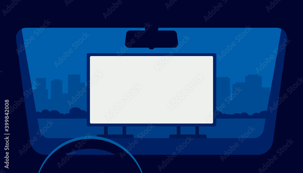 Vecteur Stock Drive cinema, car movie theater, auto theatre. View from