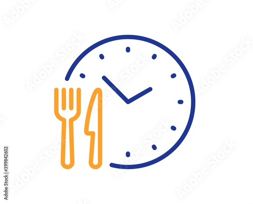 Food time line icon. Meal order clock sign. Restaurant opening hours symbol. Quality design element. Line style food time icon. Editable stroke. Vector