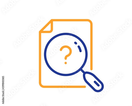Search document line icon. Help book sign. Instruction manual symbol. Quality design element. Line style search document icon. Editable stroke. Vector