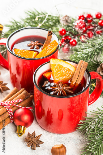 Mulled wine. Traditional christmas and winter drink with red wine, citrus and spices. © nadianb