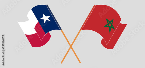 Crossed and waving flags of the State of Texas and Morocco