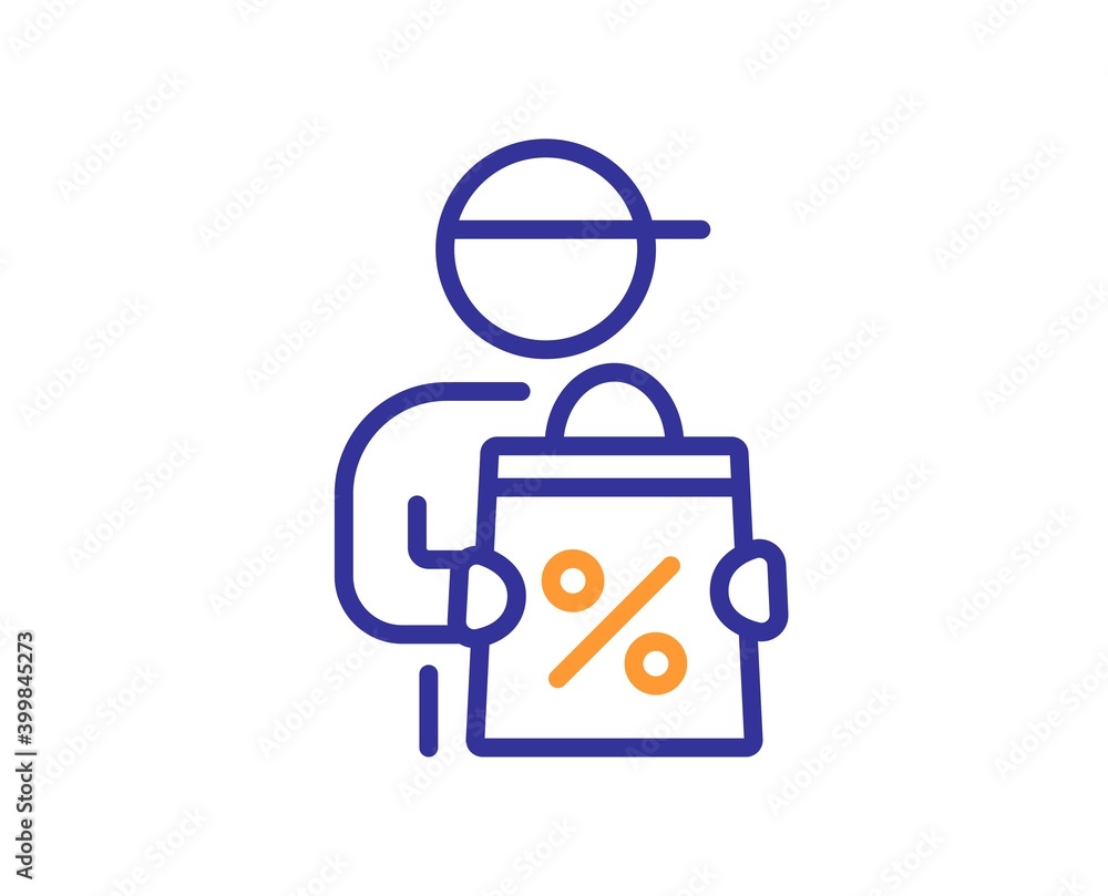 Delivery discount line icon. Sale offer sign. Courier promotion symbol. Quality design element. Line style delivery discount icon. Editable stroke. Vector Delivery discount line icon. Sale offer sign. Courier promotion symbol. Quality design element. Line style delivery discount icon. Editable stroke. Vector