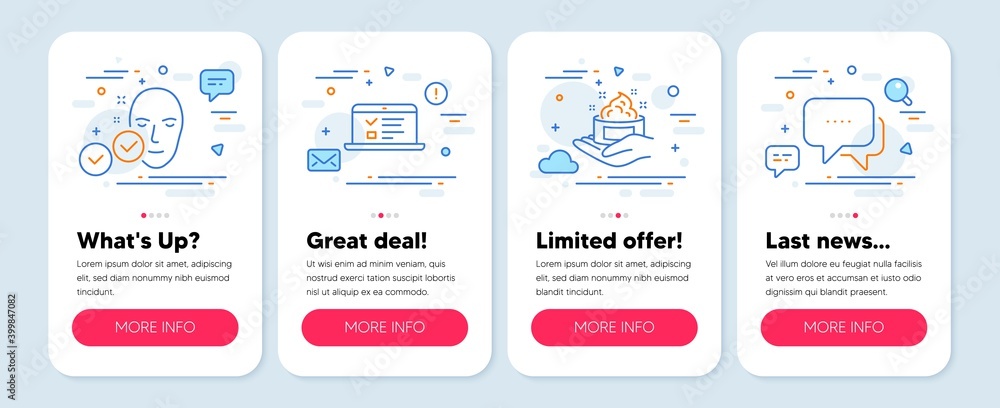 Set of Business icons, such as Web lectures, Skin care, Health skin symbols. Mobile app mockup banners. Message line icons. Online test, Hand cream, Clean face. Chat bubble. Web lectures icons. Vector Set of Business icons, such as Web lectures, Skin care, Health skin symbols. Mobile app mockup banners. Message line icons. Online test, Hand cream, Clean face. Chat bubble. Web lectures icons. Vector