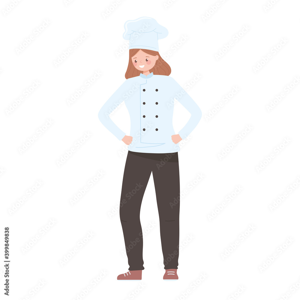 female chef character in white hat and uniform icon female chef character in white hat and uniform icon