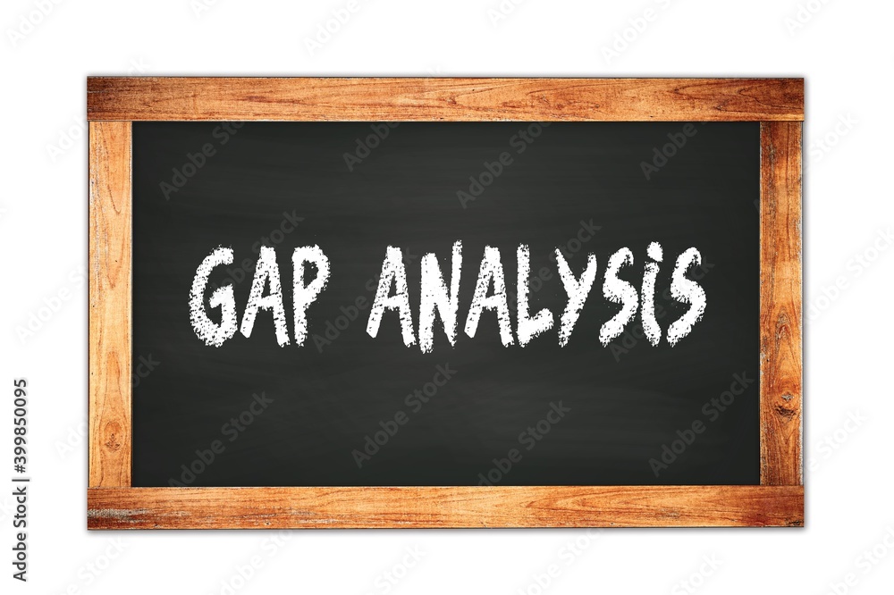 Fototapeta premium GAP ANALYSIS text written on wooden frame school blackboard.
