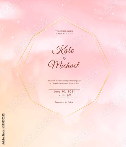 Pink  sky.  Vector wedding invitation design template
