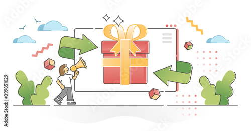 Giveaway prize special offer with free present advertisement outline concept