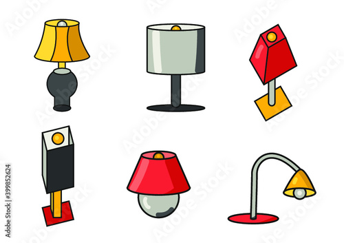 Set of table lamps. Vector illustration. Interior design. Elemets for decoration