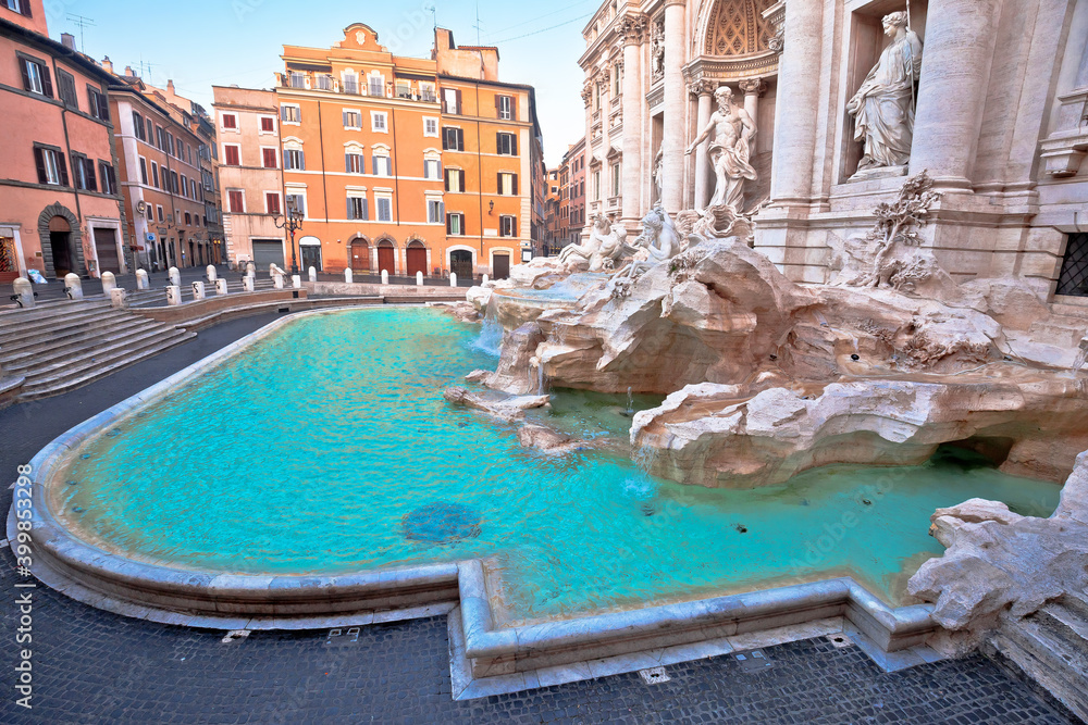Eternal city of Rome. Trevi fountain in Rome view, the most beautiful fountain in the world