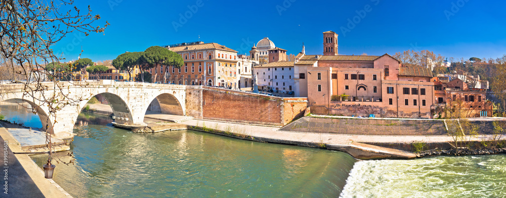 Eternal city of Rome. Tiber river island in Rome panoramic view