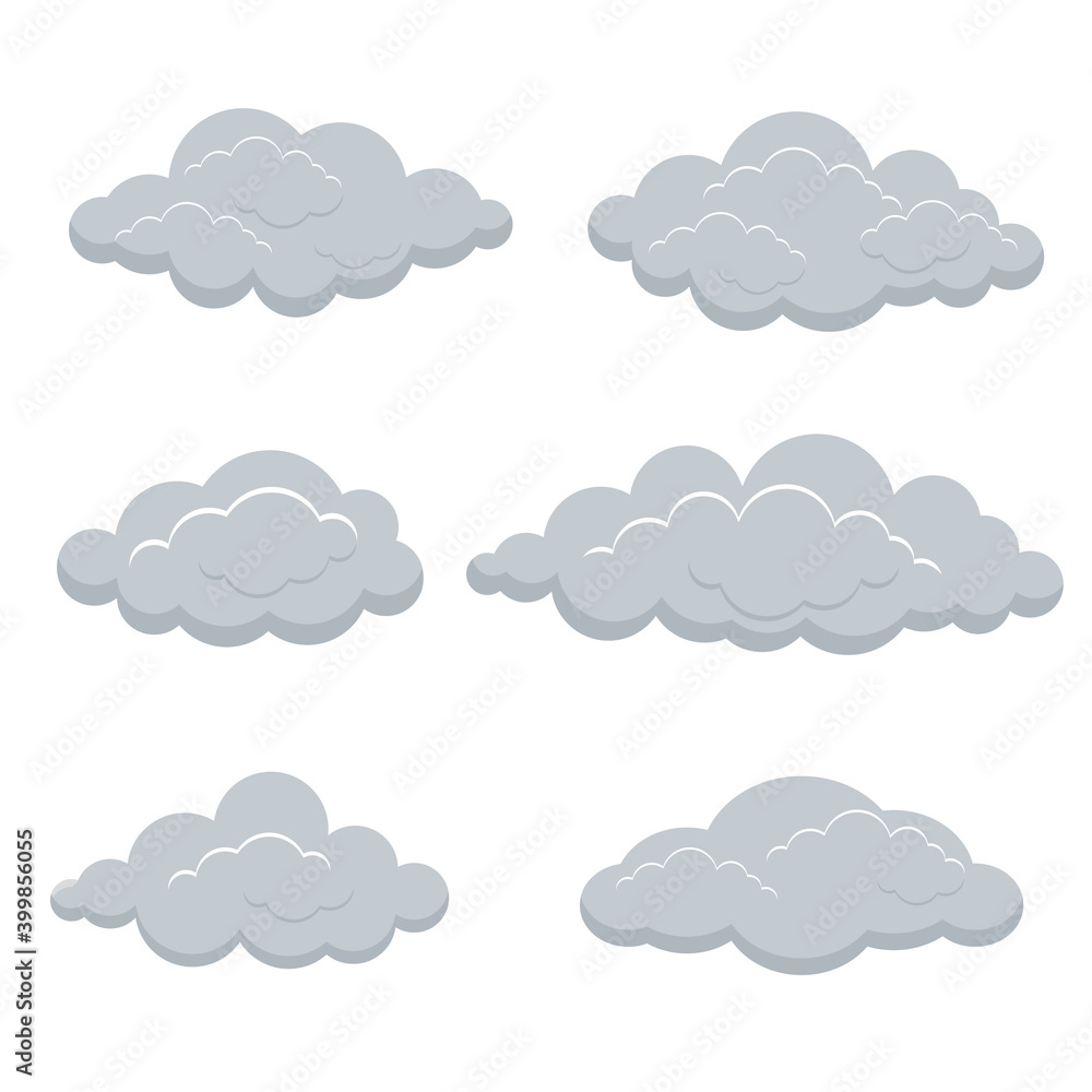 Gray clouds set isolated on a white background. Vector illustration.