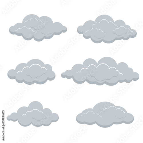 Gray clouds set isolated on a white background. Vector illustration.