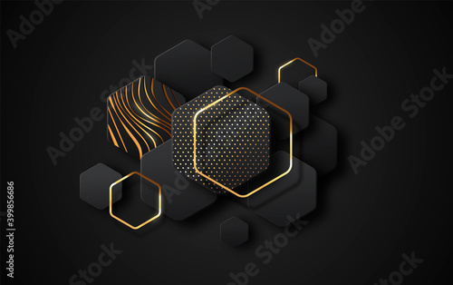 Black gold 3d abstract empty geometric background