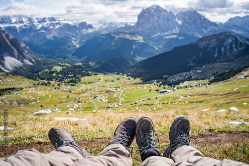 hiking boots in the mountains