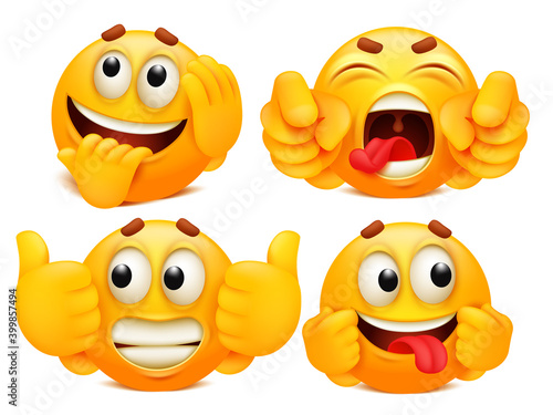 Emoticon collection. Set of four emoji cartoon characters in various emotions.