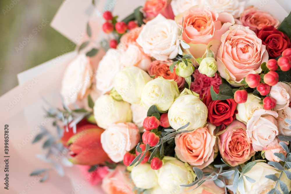 Beautiful bouquet flower for wedding background. Flat lay. Nature concept. Floral Greeting card. Colorful spring flower background, space for text. Nature Trendy Decorative Design. Beautiful bouquet flower for wedding background. Flat lay. Nature concept. Floral Greeting card. Colorful spring flower background, space for text. Nature Trendy Decorative Design.