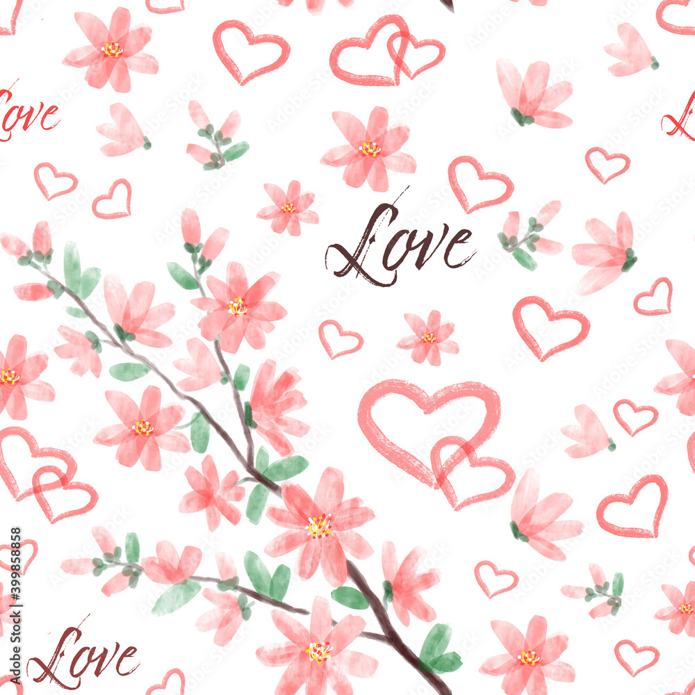 Pattern with flowers and hearts for different kind of design products Pattern with flowers and hearts for different kind of design products