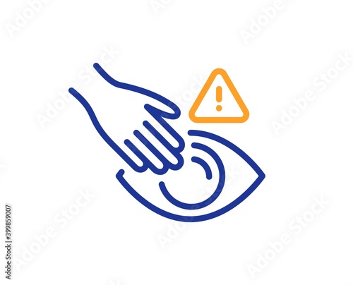 Dont touch eyes line icon. Hand warning sign. Hygiene notification symbol. Quality design element. Line style dont touch icon. Editable stroke. Vector