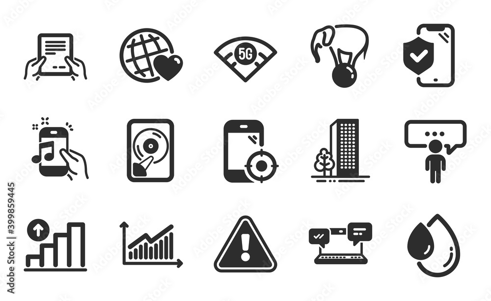 Buildings, Hdd and Internet chat icons simple set. Oil drop, 5g wifi and Phone insurance signs. Graph, Friends world and Graph chart symbols. Flat icons set. Vector Buildings, Hdd and Internet chat icons simple set. Oil drop, 5g wifi and Phone insurance signs. Graph, Friends world and Graph chart symbols. Flat icons set. Vector