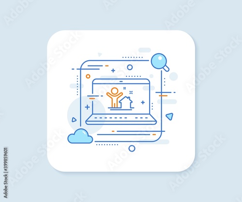 New house line icon. Abstract vector button. Home building sign. Buying real estate symbol. Buyer and his property. New house line icon. Laptop concept badge. Vector