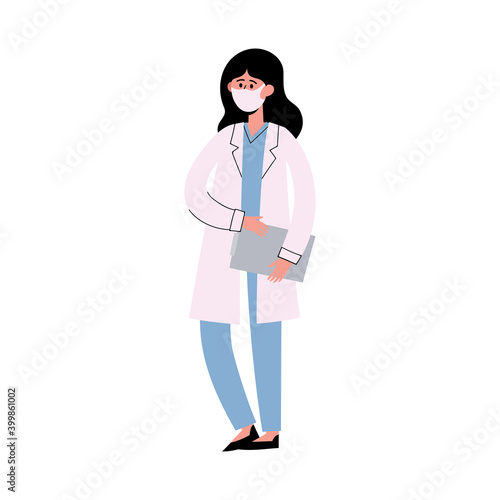 Vector flat illustration of standing european doctor with blank © uiliaaa