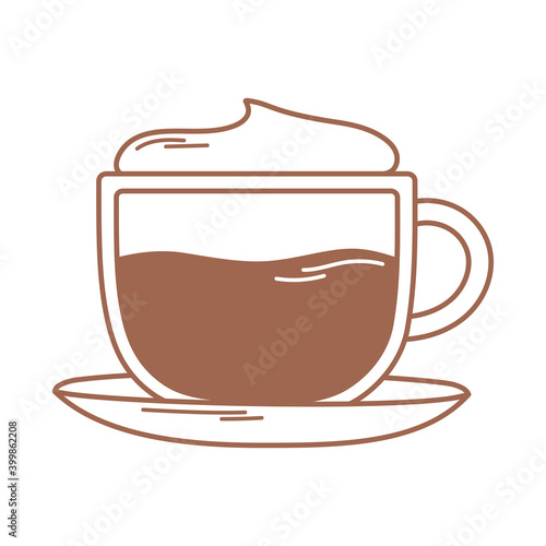 coffee cappuccino on dish icon in brown line