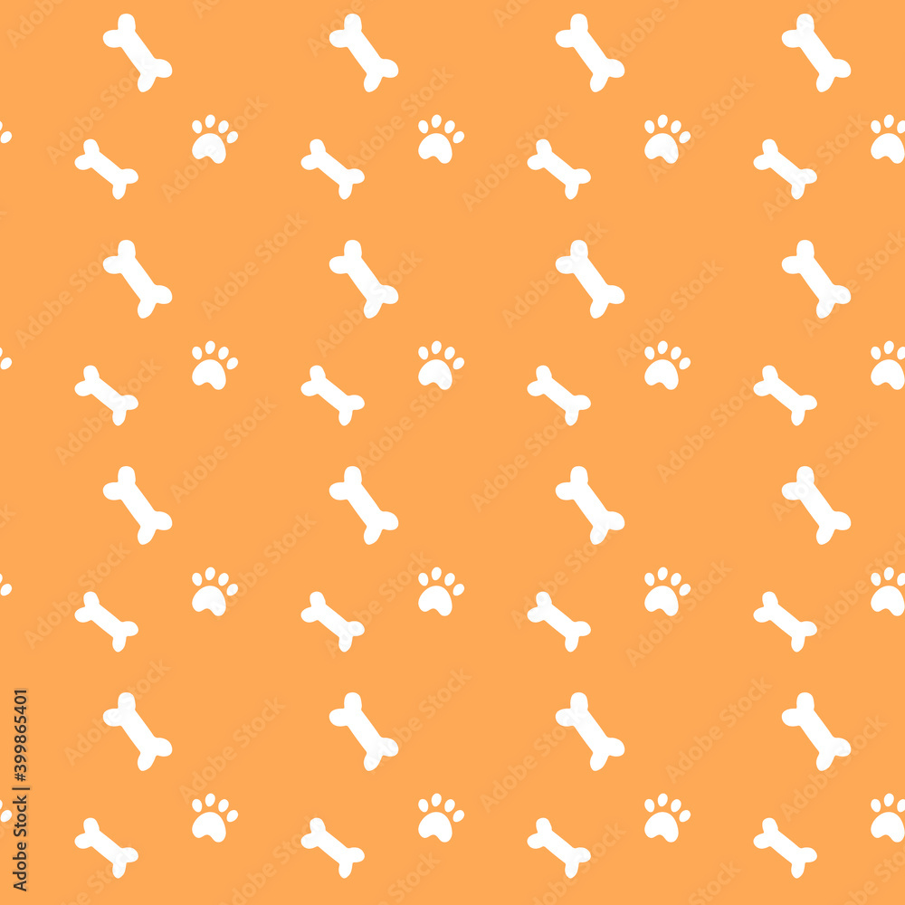 Seamless pattern of cute dog puppy symbol, toy, paw, footstep. Cartoon funny and happy dog concept with simple shape style. Illustration for background, wallpaper, textile, fabric. Seamless pattern of cute dog puppy symbol, toy, paw, footstep. Cartoon funny and happy dog concept with simple shape style. Illustration for background, wallpaper, textile, fabric.