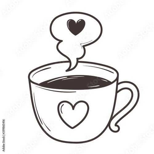 coffee cup love romantic heart doodle icon design