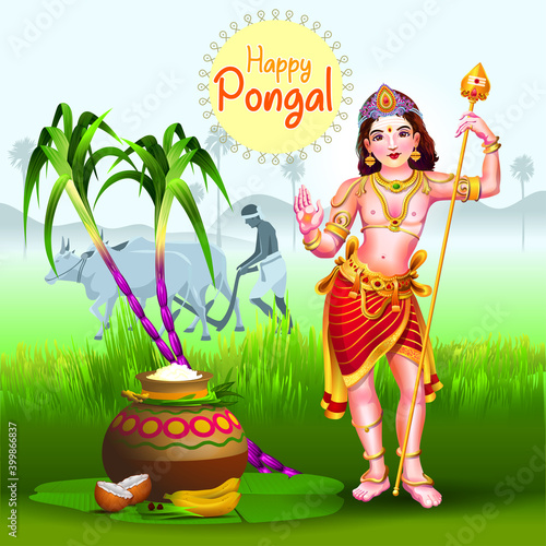 Pongal Greetings with God and farmer in farm