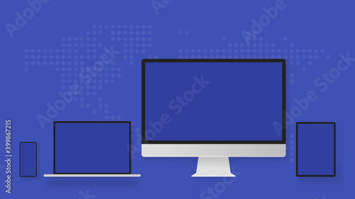 Collage laptop phone tablet computer on a blue background. Vector illustration