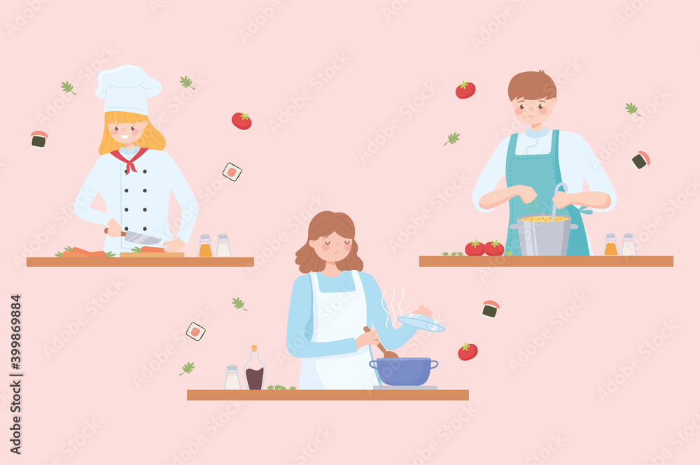 professional chefs, man and woman chef in restaurant or home professional chefs, man and woman chef in restaurant or home