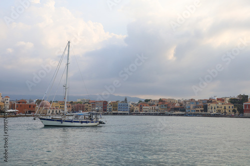 Colorful pier of the port of Chania, in Crete, Greece