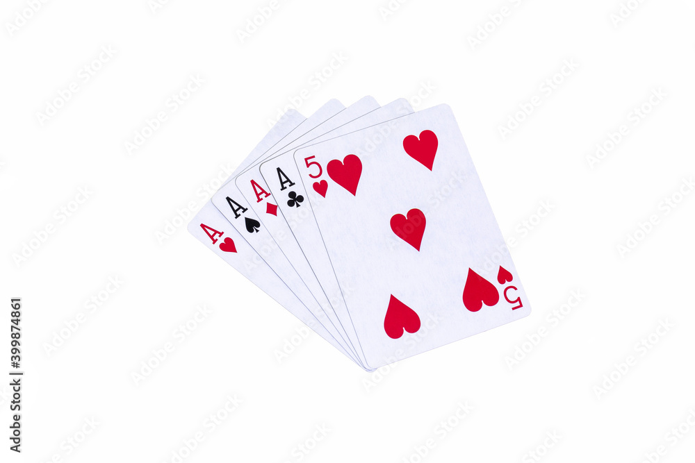 Playing cards, a Four of a kind in a Poker game Playing cards, a Four of a kind in a Poker game