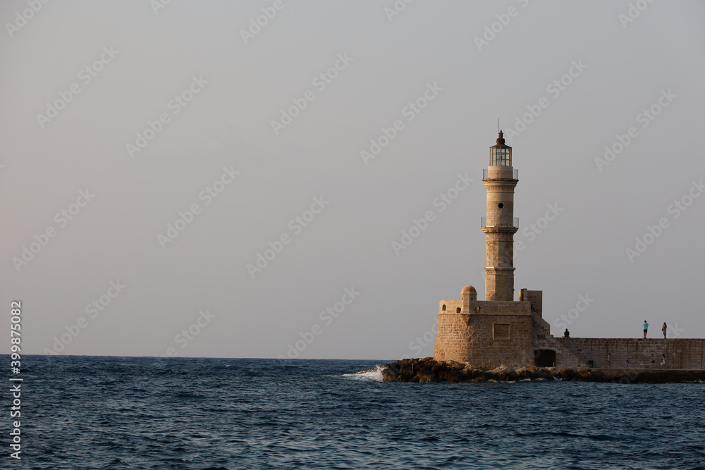 The lighthouse of Chania at sunset, in Crete, Greece