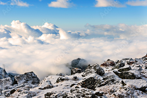 The Himalayan mountain landscape on the trekking route from Panch Pokhari to Khotey in Nepal. photo