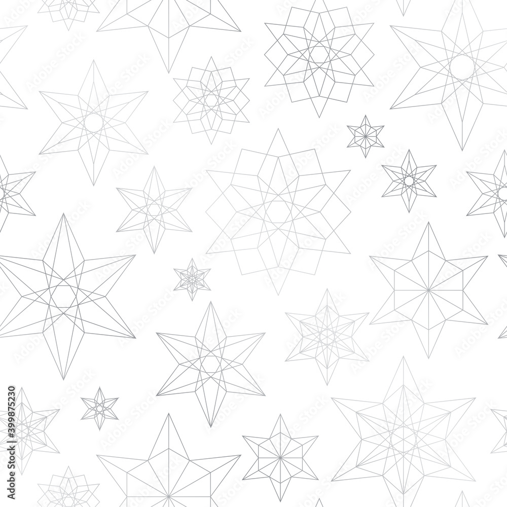 Geometric snowflakes stars winter seamless holiday pattern
