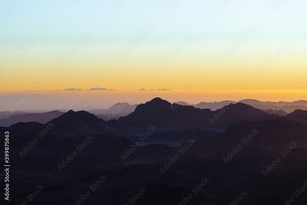 Amazing Sunrise at Sinai Mountain, Beautiful dawn in Egypt, Beautiful view from the mountain