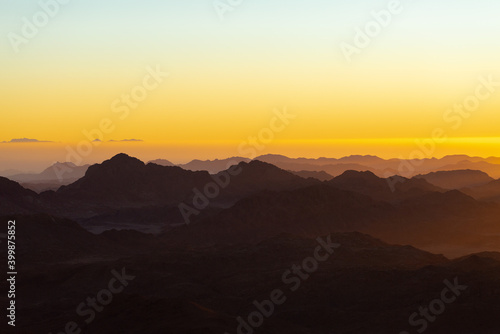 Amazing Sunrise at Sinai Mountain, Beautiful dawn in Egypt, Beautiful view from the mountain