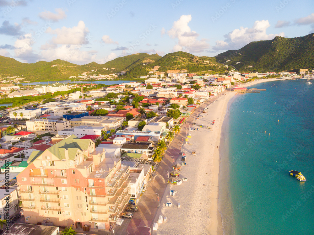 Scenic view of the Caribbean island of St.Maarten. Philipsburg St.Maarten. 