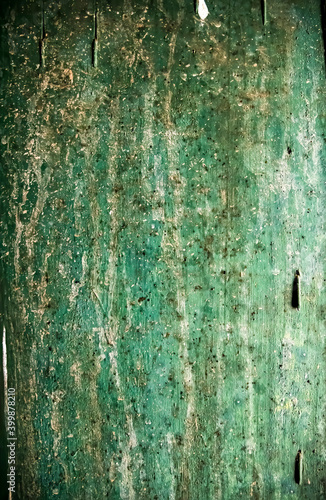 Old Green Peeling Paint and Nail on Wood Cupboard