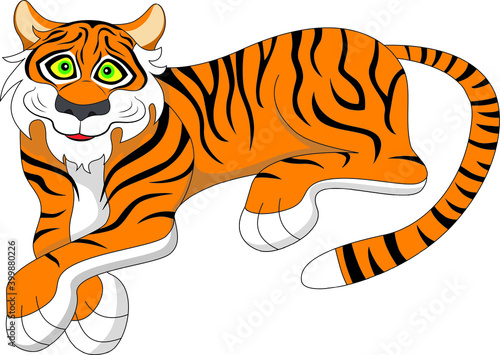Cartoon smiling tiger isolated icon. Vector illustration.