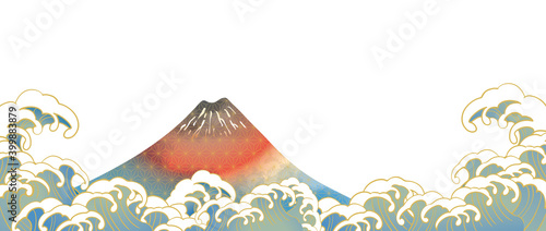 富士山と波の日本　浮世絵イメージ