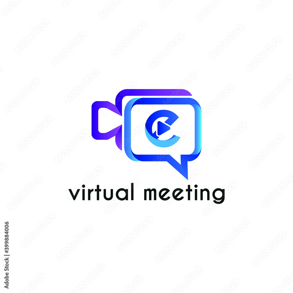 Initial letter e with video call camera chatting icon for online meeting logo concept Initial letter e with video call camera chatting icon for online meeting logo concept