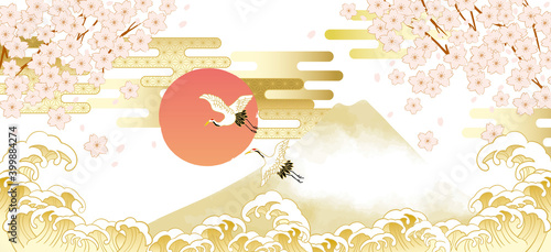 富士山や桜のある日本（東京）の街並み