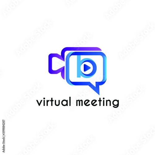 Initial letter b with video call camera chatting icon for online meeting logo concept