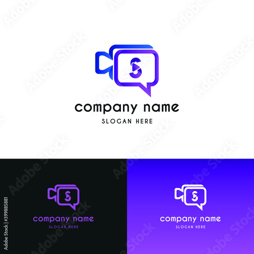 Initial letter s with video call camera chatting icon for online meeting logo concept