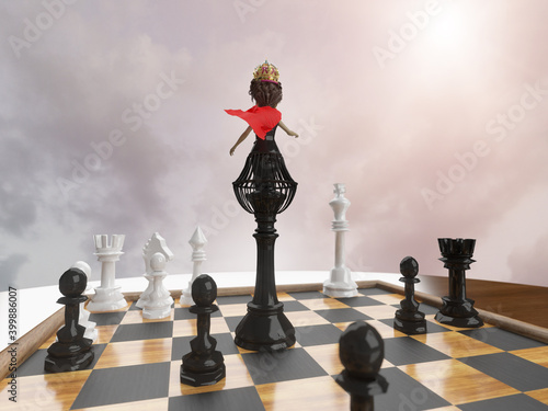 Close-Up Of Chess Pieces board game concept 3d render