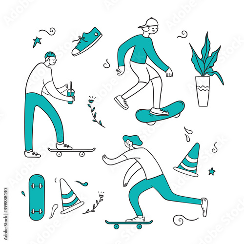 hand draw boy playing skateboard illustration
