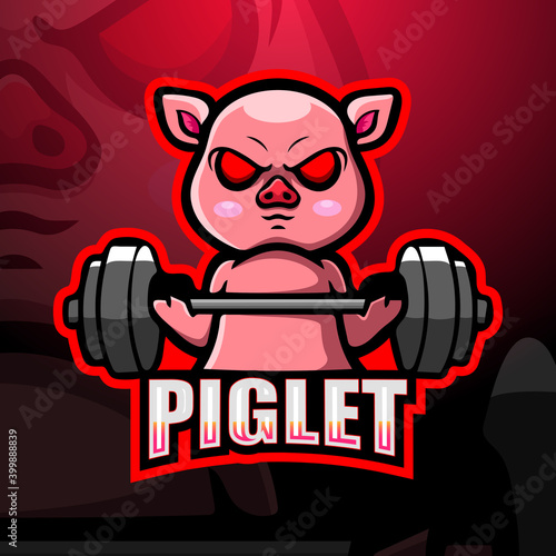 Piglet weightlifting mascot esport logo design photo
